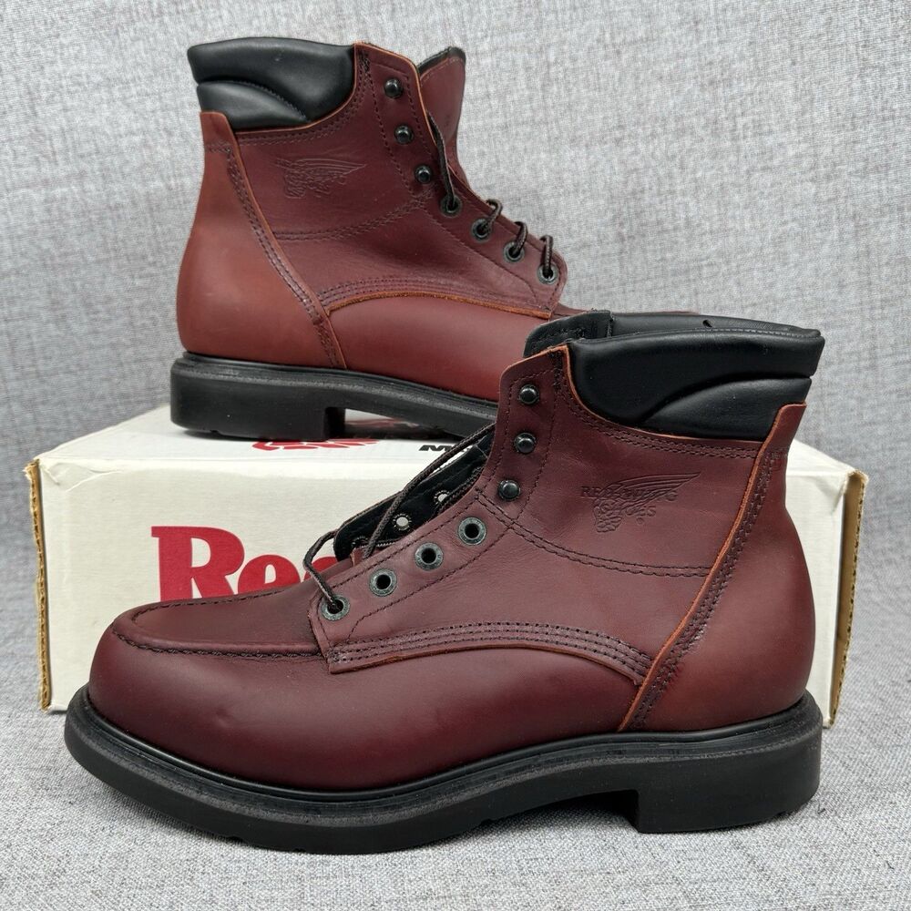 Red Wing 202 Boots Mens 8.5 D Moc Toe Oxblood Leather Supersole Work USA NIB